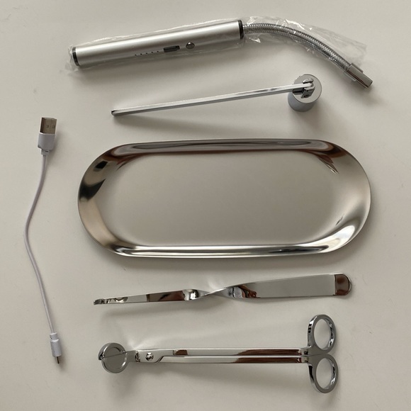 Candle Care Kit Silver Chrome Metal 5- in 1 - Picture 1 of 7